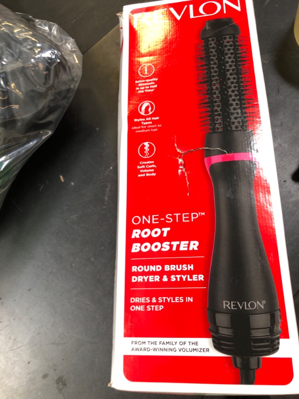 Photo 1 of REVLON One-Step Hair Dryer and Styler - Root Booster Round Brush for Styling, Dryer Brush for Fast and Easy Salon-Quality Blowout, More Shine and Less Frizz (1-1/2 in)
