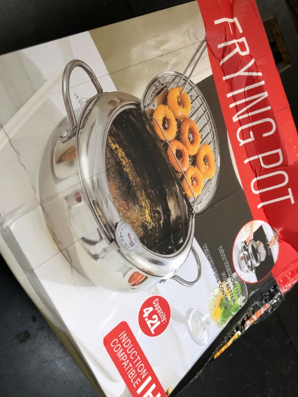Photo 1 of Deep Fryer Pot, 4.4Qt /11 Inch Japanese Style Small Deep Fryer 304 Stainless Steel, with Temperature Control and Oil Drip Drainer Rack, Deep Frying Pot with Lid