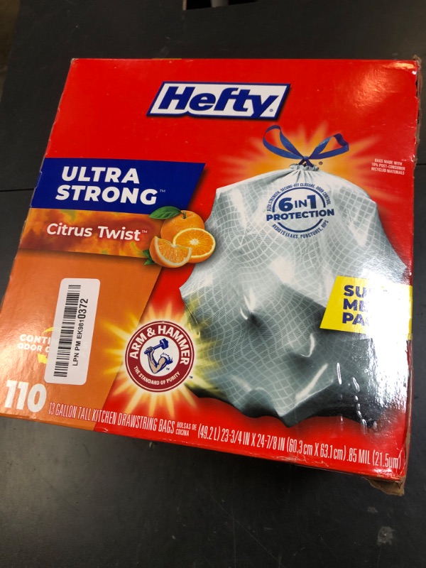 Photo 1 of Hefty Ultra Strong Tall Kitchen Trash Bags, Citrus Twist Scent, 13 Gallon, 110 Count