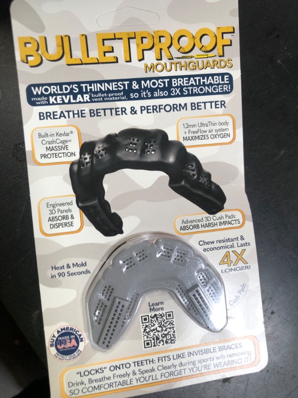 Photo 1 of Bulletproof: World’s Thinnest Most Breathable Mouthguard is 3X Stronger! Football MMA Hockey Rugby Basketball BJJ Lacrosse Boxing Sports Mouth Guard Grinding Teeth. Men Women Adult Youth Kids Braces