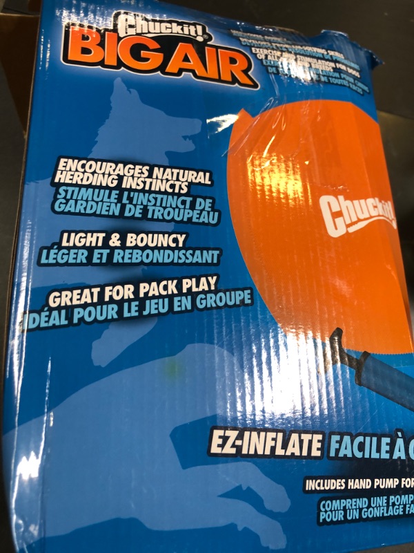 Photo 1 of Chuckit! Big Air Fetch Ball Dog Toy (14 Inch) Herding Instincts Dog Toy, for Interactive, Non-Chewing Activities, for All Breeds, Inflating Pump Included