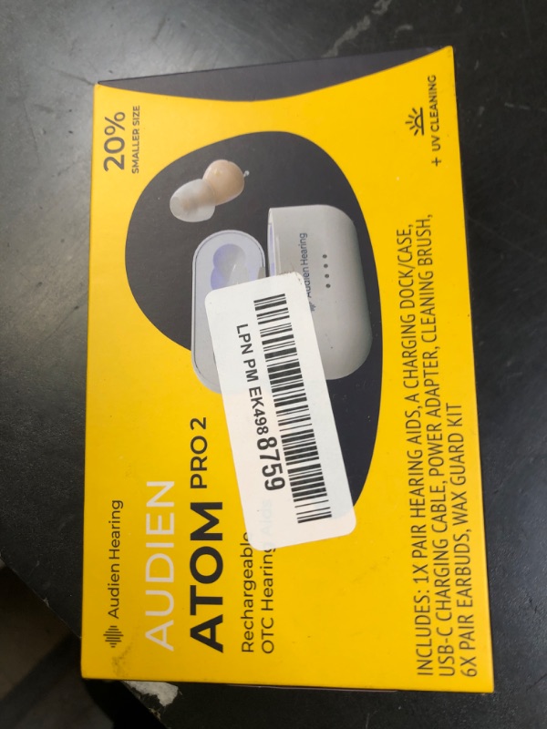 Photo 1 of Audien Hearing ATOM PRO 2 Wireless Rechargeable OTC Hearing Aid, Premium Comfort Design & Nearly Invisible