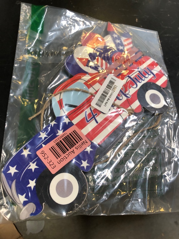 Photo 1 of 4th of July Decorations Patriotic Welcome Wooden Sign Truck Shape, America Stars Stripes Wood Door Hanger Outdoor Porch,American USA Farmhouse Wreath Indoor Wall Hanging Decoration 12Inch (Blue)