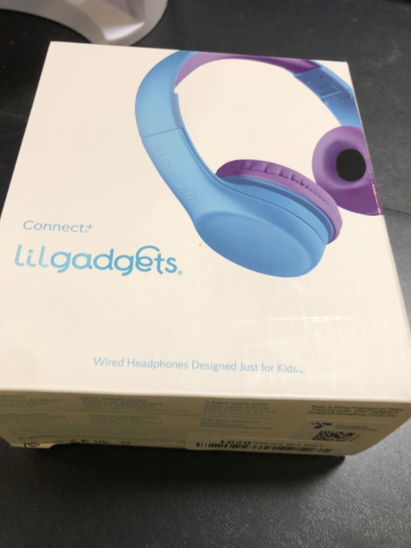 Photo 1 of LilGadgets Connect+ Wired Kids Headphones for School with Microphone, Noise & Volume Limiting On-Ear Headset with Cord, SharePort Technology & SoftTouch Padding, Blue/Purple, Kids Headphones with Cord