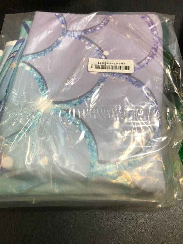 Photo 1 of Ayayiya Mermaid Birthday Backdrop Under The Sea Little Mermaid Party Banner Decorations Girls Ocean Birthday Blue Purple Corals Glitter Scales Pearls Photography Background Supplies 7x5ft