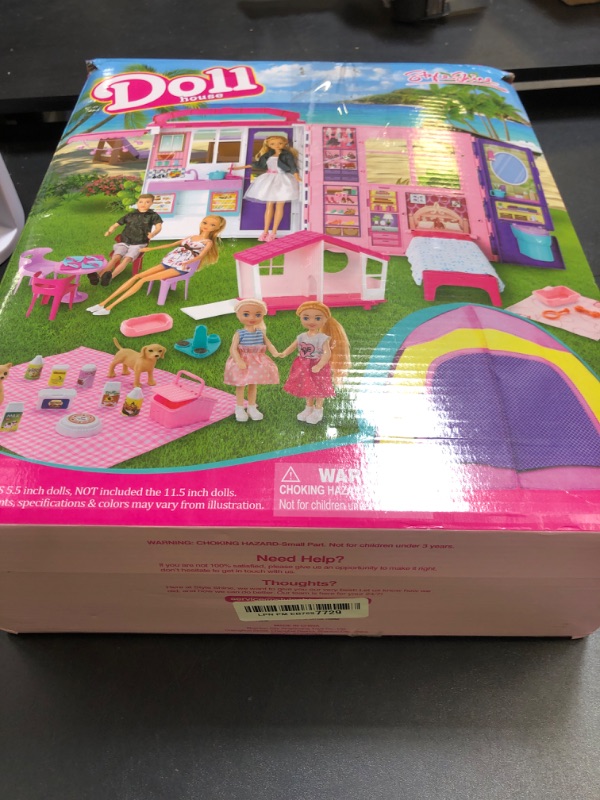 Photo 1 of Style Shine Doll House Portable & Foldable Dollhouse w/ 60+ Pcs & 2 Dolls, Play House Toy with Bedroom Kitchen Pet House Camping Playset, Playhouse Birthday Gift for Girl Kid Toddler