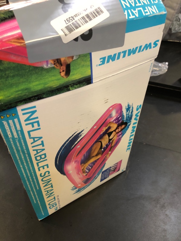Photo 1 of SWIMLINE ORIGINAL Suntan Tub Classic Edition Inflatable Floating Lounger Pink & Purple, Tanning Pool Hybrid Lounge, Oversized Pillow, Fill With Water, Reflective Design For Tanning and Outdoors