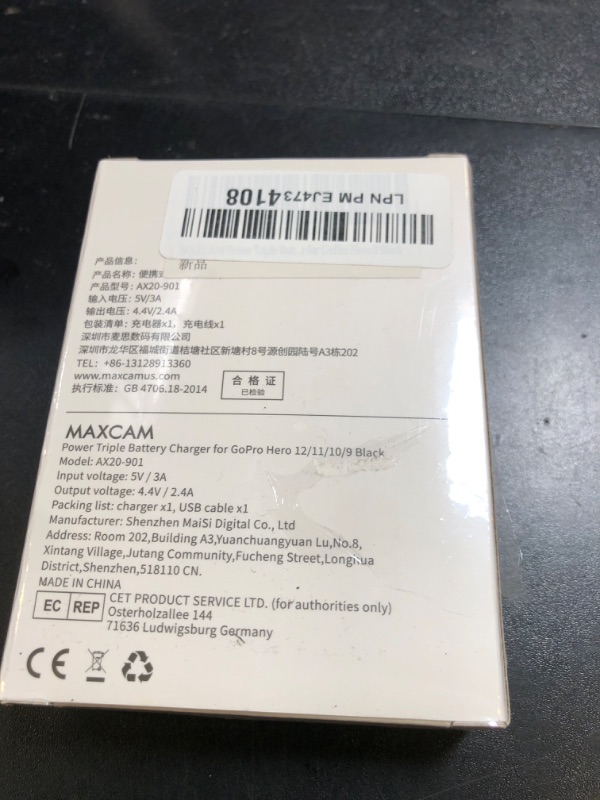 Photo 1 of MAXCAM Power Triple Battery Charger for GoPro HERO12/HERO11/HERO10/HERO9 Enduro Battery Black