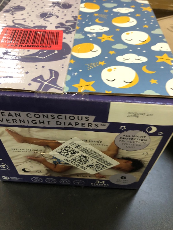 Photo 1 of The Honest Company Clean Conscious Overnight Diapers for Sensitive Skin | Hypoallergenic, Fragrance Free | Cozy Cloud + Star Signs | Club Box, Size 6 (35+ lbs), 34 Count