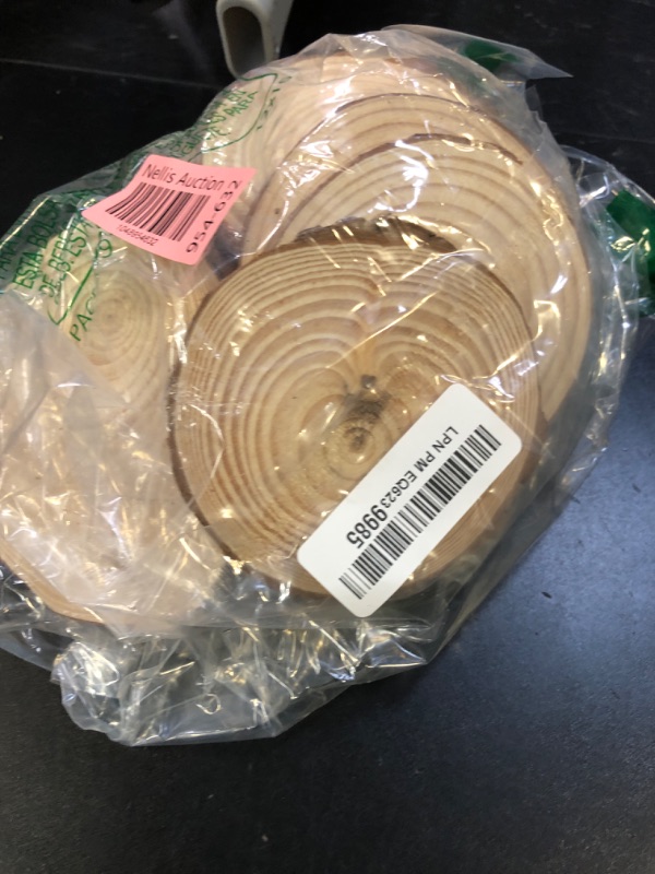 Photo 1 of 10pcs Wood Slices 4-4.7 inch Unfinished Natural with Tree Barks Large Wood Circle Coaster Craft Rustic Wedding Centerpiece Decor Disc Ornaments DIY Woodland Projects Table Chargers