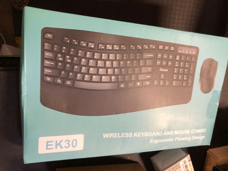 Photo 1 of Wireless Keyboard and Mouse Combo,2.4G Full Size Wave Keys Ergonomic Keyboard with Wrist Rest for Natural Typing, 3 DPI Adjustable Ergonomic Silent Mouse for Computer/Laptop/Windows/Mac (Black)