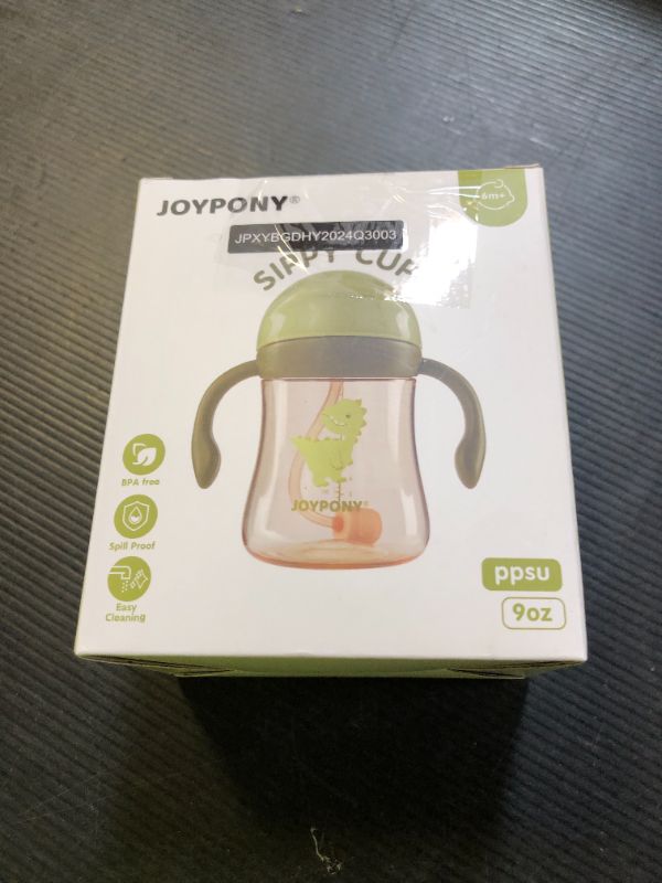 Photo 1 of Joypony Sippy Cups for Toddlers 1-3, Spill Proof Weighted Straw Cup with Handle for Baby 6 Months + old, 2 Silicone Straws, PPSU, BPA Free, 9 oz (Green)