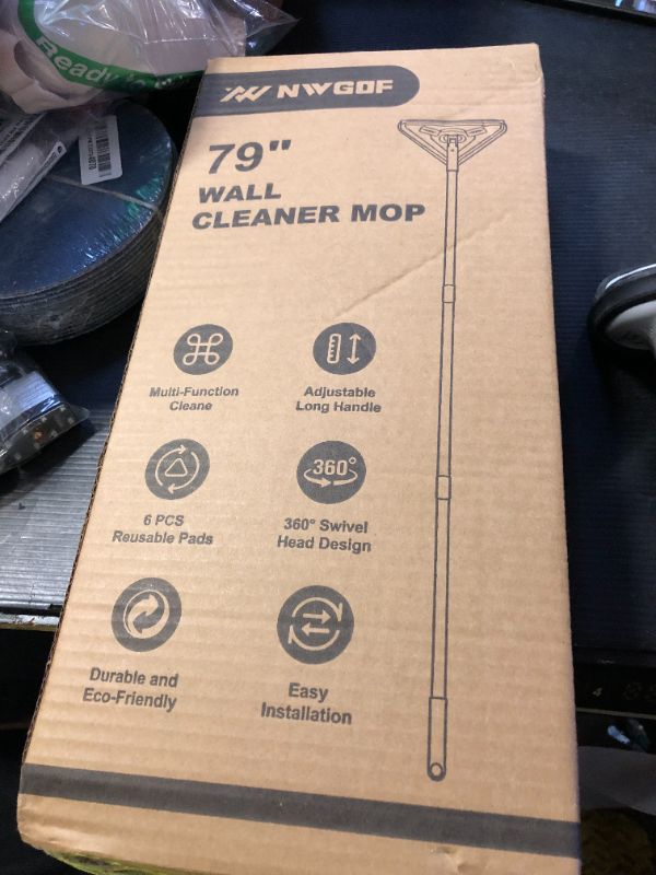 Photo 1 of NWGOF Wall Cleaner Mop with 79 Inches Long Handle, 360° Wall Washer Cleaner Tool for Walls/Ceiling Fans/Dust/Baseboard/Floors Clean, Ceiling Cleaner Tool Duster with Squeegee 6 Replacement Pads