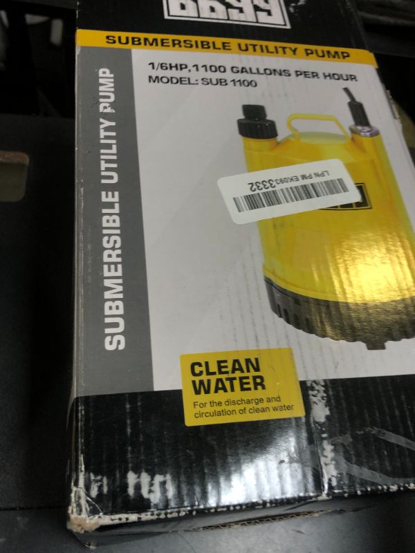 Photo 1 of 6699 1/6HP Portable Utility Pump Submersible Small Backup Sump Pump Draining pump to Remove Water from Flooding House Basement Pool Tankless Heater Flushing Pump with 10-Foot Cord SUB 1100