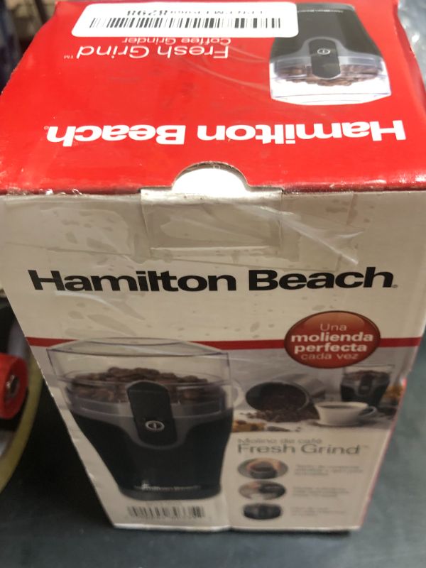 Photo 1 of Hamilton Beach Fresh Grind Electric Coffee Grinder for Beans, Spices and More, Stainless Steel Blades, Removable Chamber, Makes up to 12 Cups, Black