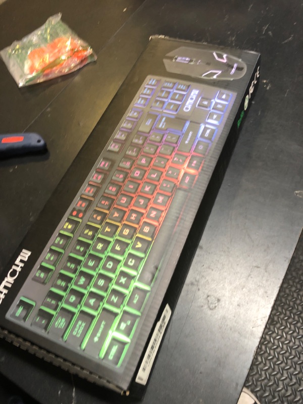Photo 1 of CHONCHOW Rechargeable Wireless Keyboard and Mouse Combo Gaming Set,Red/Black/Grey Colored LED RGB Backlit 2500+500mAH Battery 3200DPI 2 Side-Button,Compatible with Xbox one Slim ps4 Windows Linux