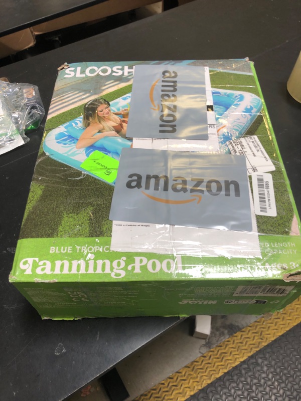 Photo 1 of SLOOSH Inflatable Tanning Pool Lounger Float, 85" x 57" Extra Large Pool Floats Adult with Pillow, 4 in 1 Suntan Tub Raft Floatie,Sunbathing Bed Lounge for Water Blow Up Ball Pit Party Gifts, XL-Blue