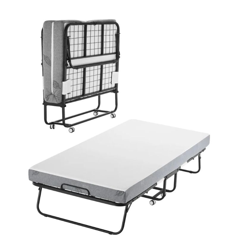 Photo 1 of VEVOR Rollaway Bed, 38 in x 75 in Folding Bed with 5 in Mattress, Twin Size Foldable Bed with Sturdy Metal Frame & Memory Foam Mattress, Portable Twin Roll Away Bed with Mattress, for Adults, Guest

