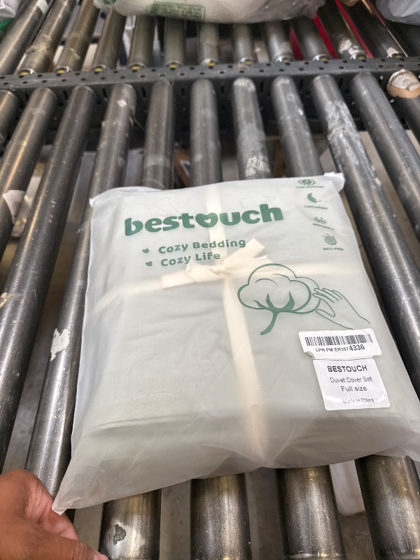 Photo 1 of BESTOUCH Duvet Cover Set 100% Washed Cotton Linen Feel Super Soft Comfortable Chic Lightweight 3 PCs Home Bedding Set Sage Green Queen