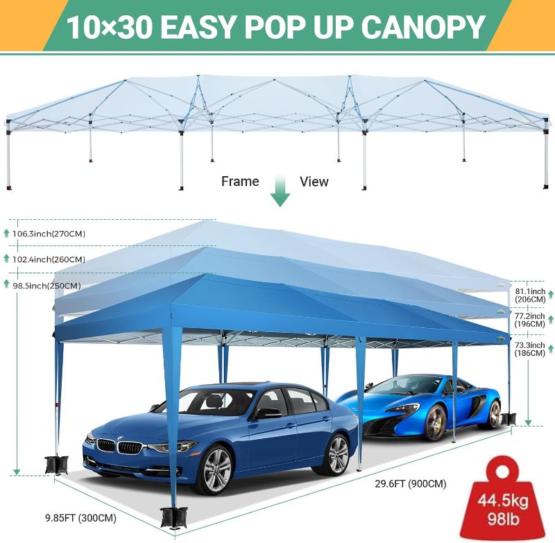 Photo 1 of COBIZI 10x30 Pop Up Canopy Tent for Parties with 8 Sidewalls Waterproof Commercial Instant Canopy 10x30 Party Tent for Backyard, Wedding Portable Outdoor Gazebo with Carrybag&4 Sandbags
