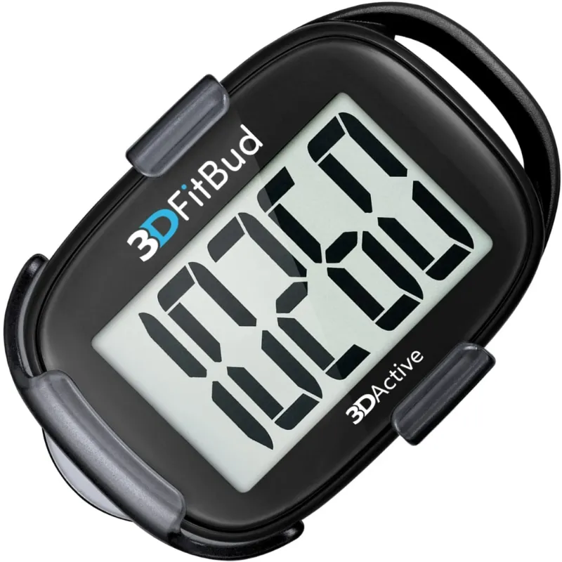 Photo 1 of 3DFitBud Simple Step Counter Walking 3D Pedometer with Clip and Lanyard, A420S (Black)
