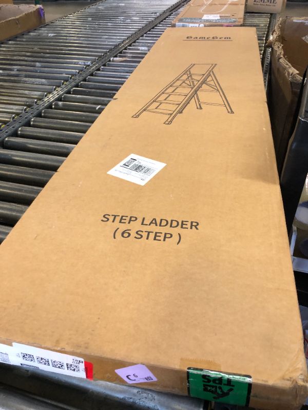 Photo 1 of GameGem 6 Step Ladder for 12 Feet High Ceiling, Lightweight Aluminum Folding Step Stool with Convenient Handgrip, Stepladders with Anti-Slip and Wide Pedal for Home Use Space Saving - Black
