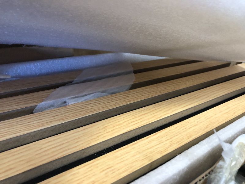 Photo 1 of Art3d 4-Piece Wood Slat Acoustic Panels for Stylish Decor and Noise Reduction, 3D Textured Panel for Ceiling and Wall, Oak