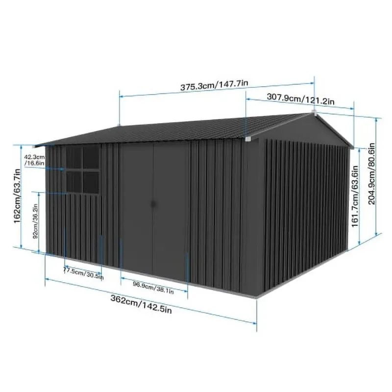 Photo 1 of Metal garden sheds 10ftx12ft outdoor storage sheds black with window with sliding door
