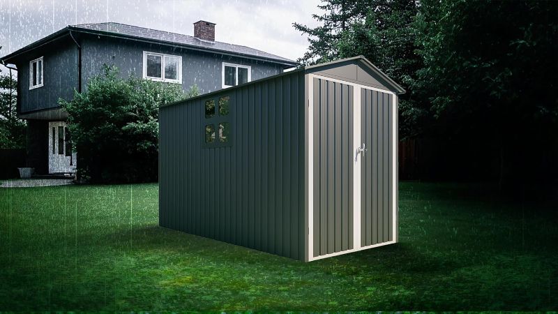 Photo 1 of Metal garden sheds 10ftx12ft outdoor storage sheds black with window with sliding door
