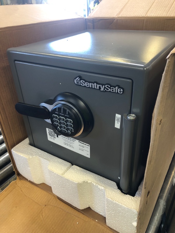 Photo 1 of SentrySafe Waterproof and Fireproof Alloy Steel Digital Safe Box for Home with Code Button Keypad, 1.23 Cubic Feet, 17.8 x 16.3 x 19.3 Inches (exterior), SFW123GDC