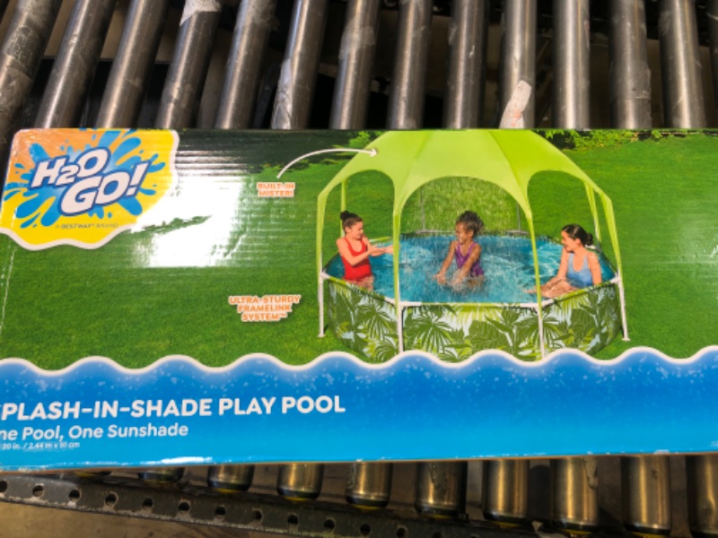 Photo 1 of H2OGO! Kids Splash-in-Shade 8-Foot Round Steel Frame Above Ground Pool with Water Mister and Canopy Sunshade, Green Tropical Leaf Print821808061525
