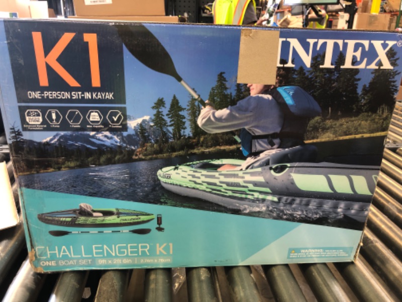 Photo 1 of INTEX 68305EP Challenger K1 Inflatable Kayak Set: Includes Deluxe 86in Kayak Paddles and High-Output Pump – Adjustable Seat with Backrest – Removable Skeg – 1-Person – 220lb Weight Capacity