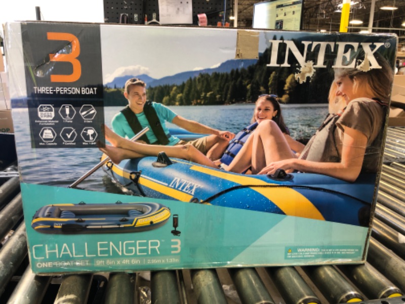 Photo 1 of Intex 68370EP Challenger 3 Inflatable Boat Set: Includes Deluxe 48in Boat Oars and High-Output Pump – Triple Air Chambers – Welded Oar Locks – 3 Person – 660lb Weight Capacity