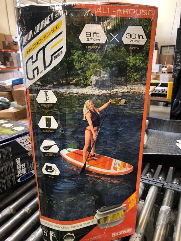 Photo 1 of Bestway Hydro-Force Aqua Journey Inflatable 9' Stand Up Paddle Board Water Sport Set with Adjusting Paddle, Hand Pump, Coiled Leash, and Backpack