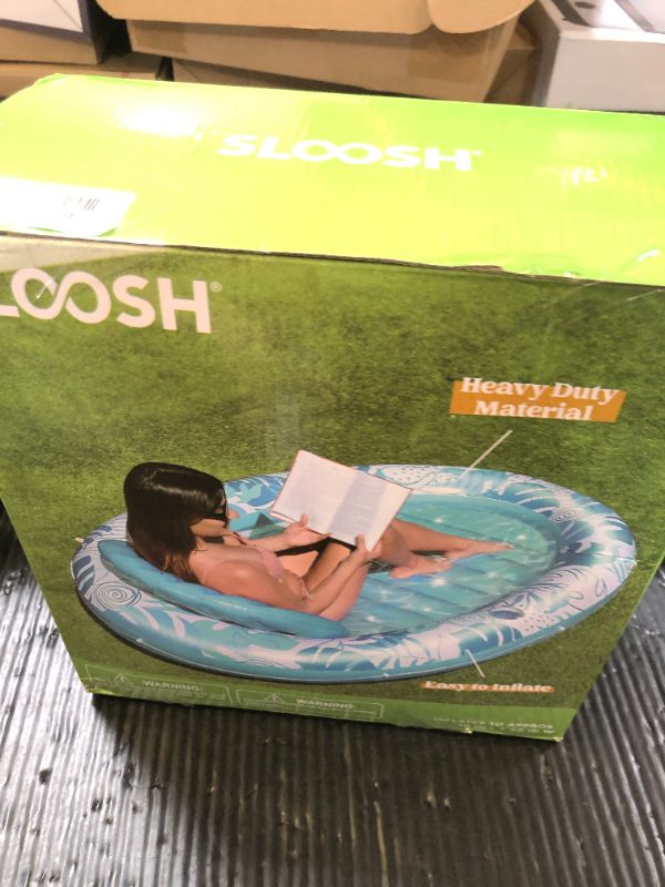 Photo 1 of SLOOSH Inflatable Tanning Pool Lounger Float, 70" x 50" Pool Floats Adult with Pillow,Oval Suntan Tub Raft Floatie,Sunbathing Bed Lounge for Water Blow Up Kids Ball Pit Party Gifts,Blue