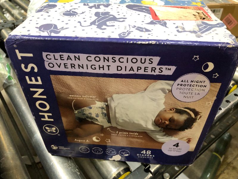 Photo 1 of The Honest Company Clean Conscious Overnight Diapers for Sensitive Skin | Hypoallergenic, Fragrance Free | Cozy Cloud + Star Signs | Club Box, Size 4 (22-37 lbs), 48 Count