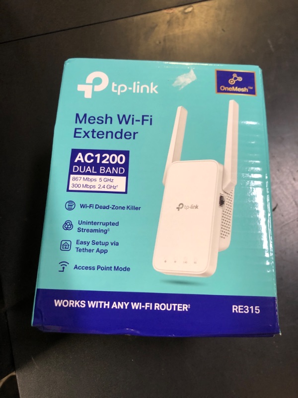 Photo 1 of TP-Link AC1200 WiFi Extender, 2025 Wirecutter Best WiFi Extender, 1.2Gbps Home Signal Booster, Dual Band 5GHz/2.4GHz, Up to 1600 Sq.ft and 32 Devices, EasyMesh Compatible, One Ethernet Port (RE315)