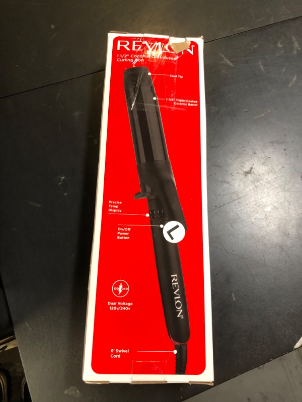 Photo 1 of REVLON SmoothStay Coconut Oil Infused Hair Curling Iron - Barrel Curling Iron 1 ½ Inch for Loose Curls, Shinier, Visibly Smoother Hair (1 ½ in)