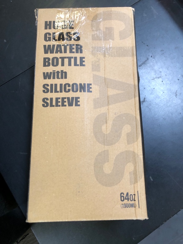 Photo 1 of MUKOKO 64oz Glass Water Bottles with Straw, Half Gallon Water Jug with Time Marker, Sports Large Motivational Bottle with Silicone Sleeve, Olive