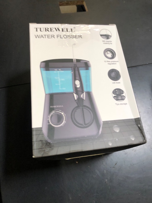 Photo 1 of TUREWELL Water Flossing Oral Irrigator, 600ML Dental Teeth Cleaner 10 Adjustable Pressure, Electric Oral Flosser for Braces, 8 Replacement Jet Tips for Family (Black)