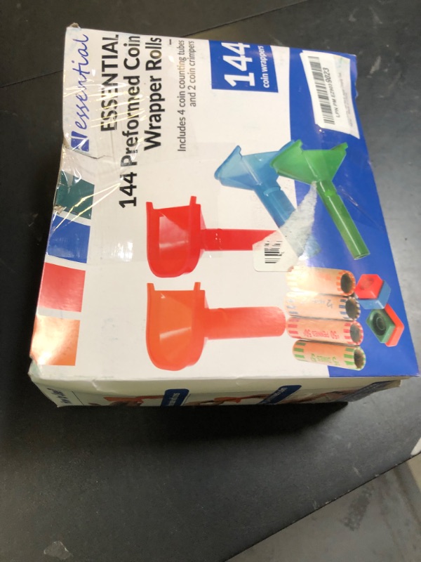 Photo 1 of ESSENTIAL 144 Pcs Assorted Preformed Coin Wrapper Rolls with Color Coded Coin Counter Tubes and Coin Wrapper Crimping Tool