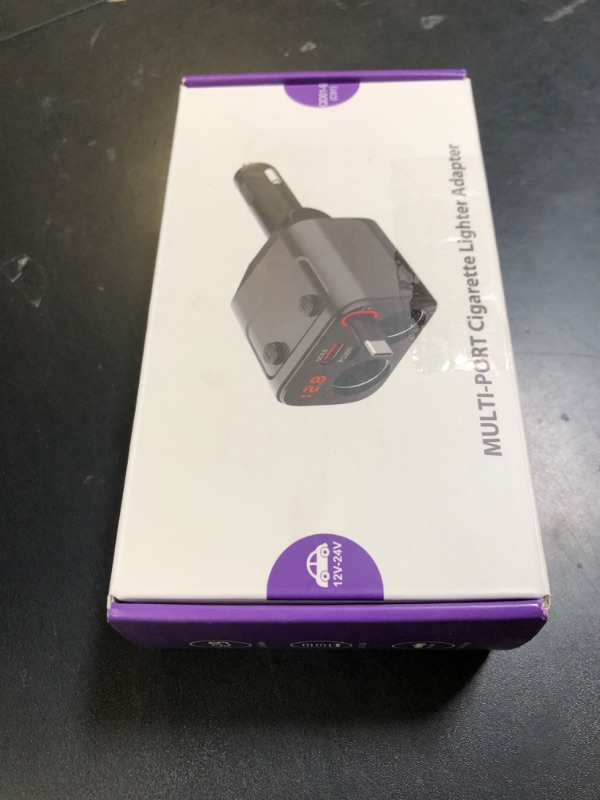 Photo 1 of Retractable Car Charger, 180W 2-Socket Cigarette Lighter Splitter QC 3.0 and PD36W and Retractable PD 30W Lightning Cable with Separate Switch LED Voltmeter Replaceable 15A Fuse for GPS/Dash Cam/Phone