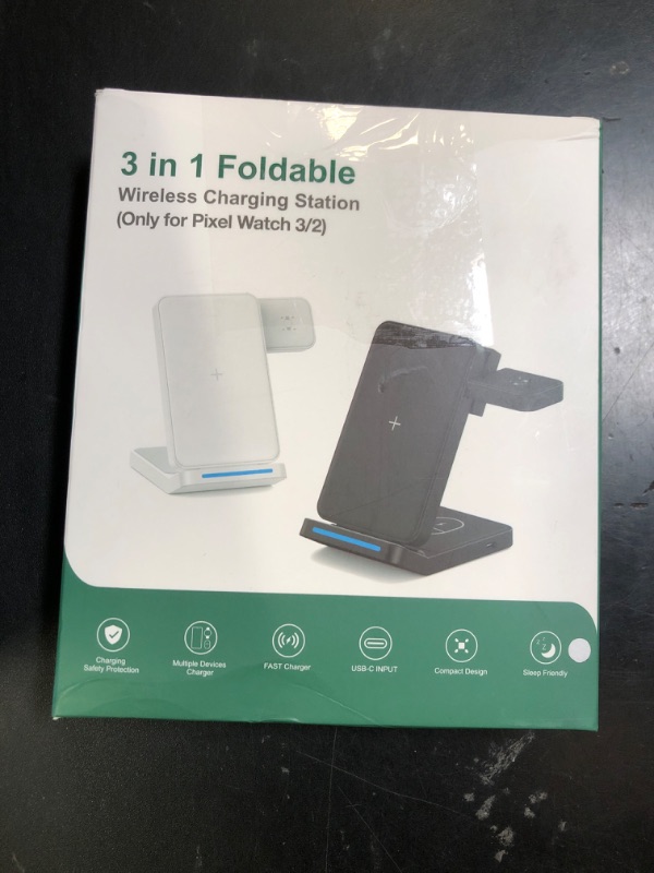 Photo 1 of 3 in 1 Foldable Wireless Charger for Google Pixel Watch 3/2(Not for Pixel Watch 1), Fast Charging Station Stand for Pixel 9 Pro XL/9a/9/8/7/7A/6 Pro and Pixel Buds Pro/2 with QC Adapter, White