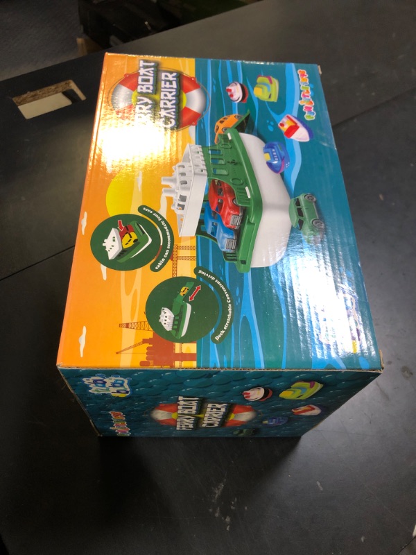 Photo 1 of Toy Boat Bath Toys for Toddlers with 4 Mini Car Toys and 4 Bath Boat Squirters, Kids Ferry Boat for Bathtub Bathroom Pool Beach Toys