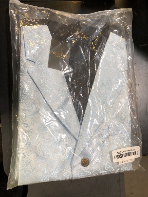 Photo 1 of DiBanGu Men's Light Blue Paisley Vest and Necktie Set 6PCS Pre-tied Bow Tie Silk Formal Blue Waistcoat for Wedding Party, Blue, L