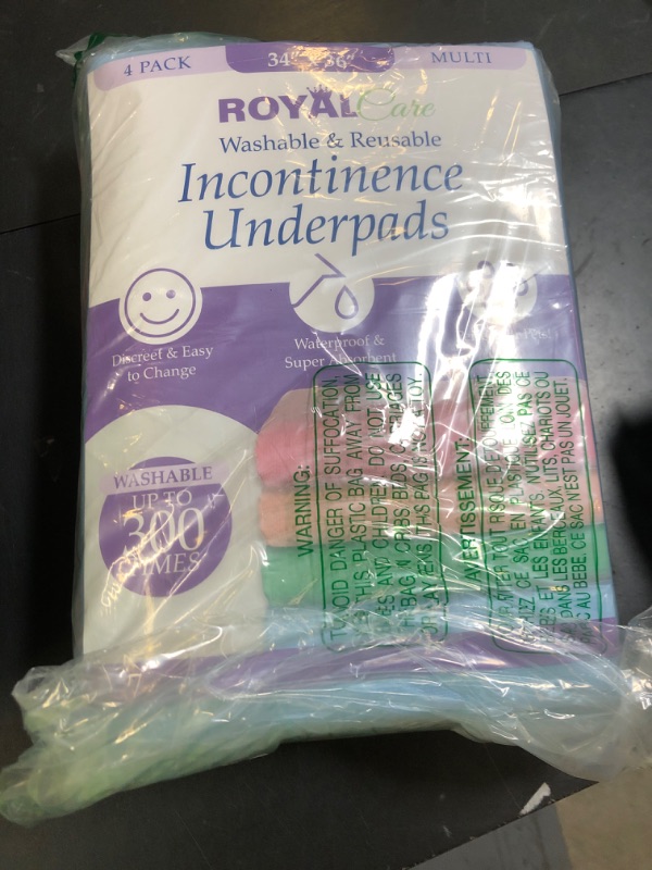 Photo 1 of Incontinence Bed Pads - 4 Pack 34" x 36" Reusable Waterproof Mattress Protectors - Highly Absorbent, Machine Washable - for Children, Pets and Seniors - Multi Color - Royal Care