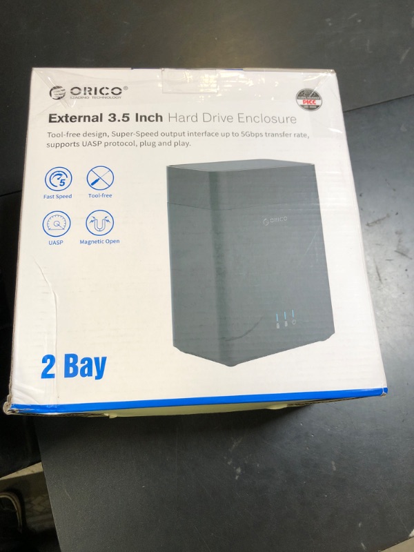 Photo 1 of ORICO 2 Bay USB3.0 External Hard Drive Enclosure Up to 36TB Magnetic Plug & Play Supports UASP with 12V/4A Power Adapter for Family Storage Expansion - DS200U3