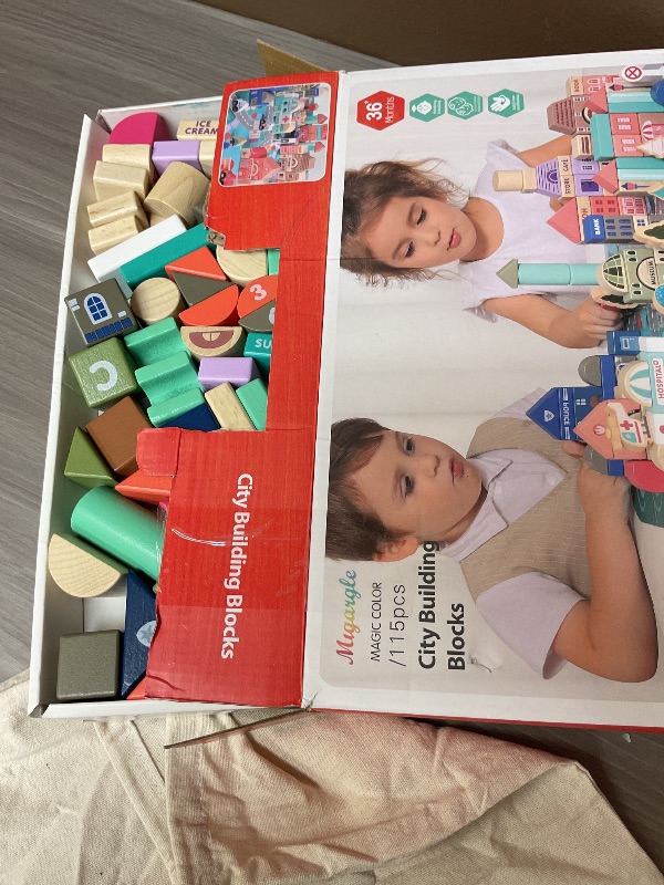 Photo 1 of Wooden Building Blocks Set, City Construction Stacker Stacking Preschool Learning Educational Toys, Toddler Toys for 3+ Year Old Boy and Girl Gifts