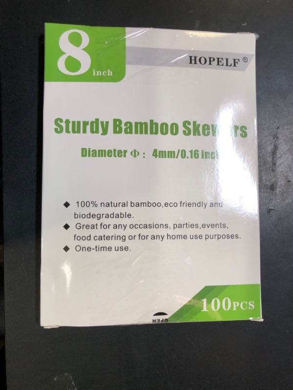 Photo 1 of HOPELF 8" Natural Bamboo Skewers for BBQ?Appetiser?Fruit?Cocktail?Kabob?Chocolate Fountain?Grilling?Barbecue?Kitchen?Crafting and Party. ?=4mm, More Size Choices 6"/10"/12"/14"/16"/30"(100 PCS)