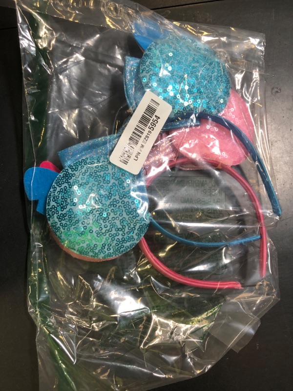 Photo 1 of FACHPINT Stitch Ears, 2pcs Mouse Ears Headband for Stitch Angel, Cute Sequin Mini Blue/Pink Ears for Christmas Decoration, Girl Boy Photo Props, Party